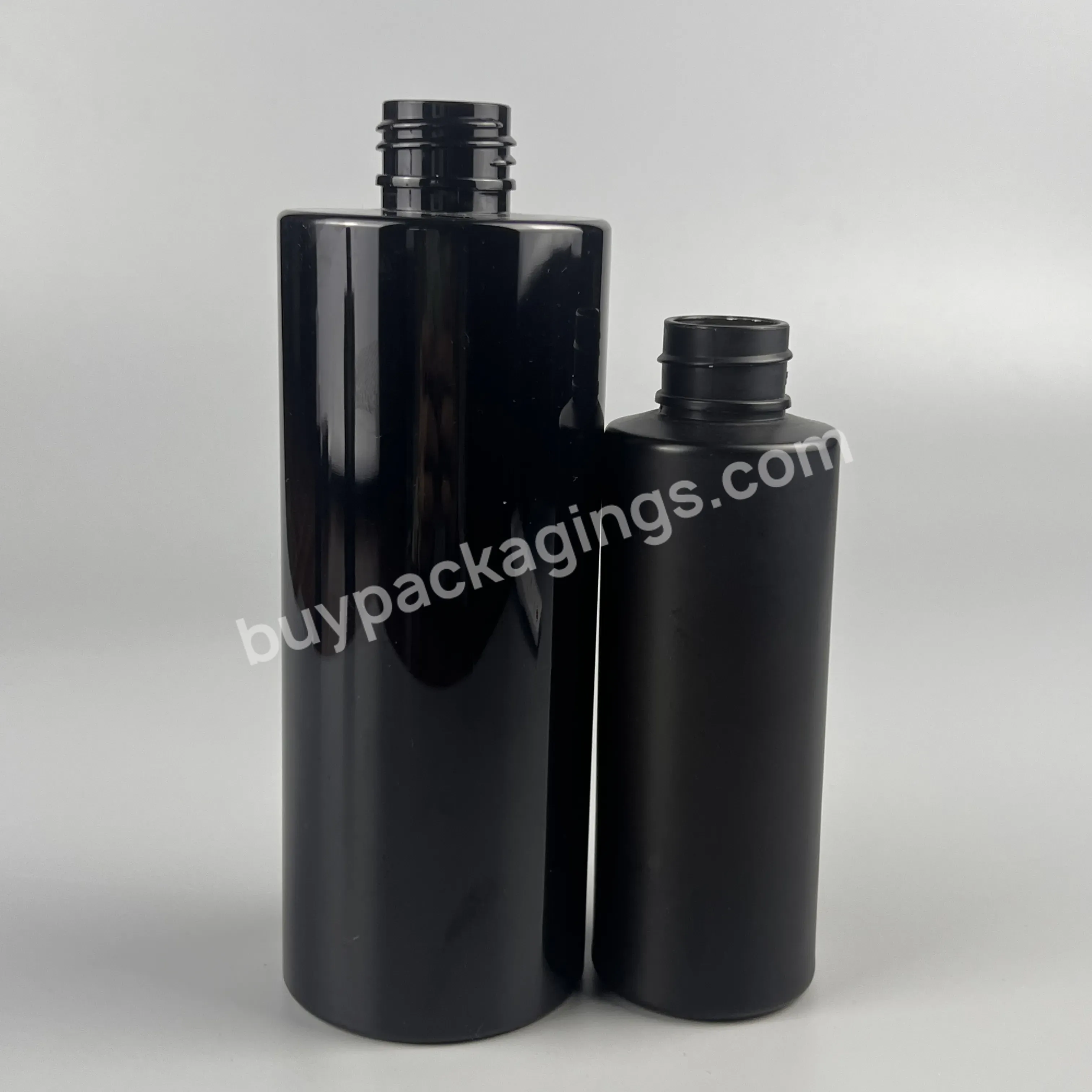 Hot Selling Matte Shiny Custom 200ml 250ml Pet Black Bottle Cylinder Shape Plastic Bottle With Cap Manufacturer/wholesale