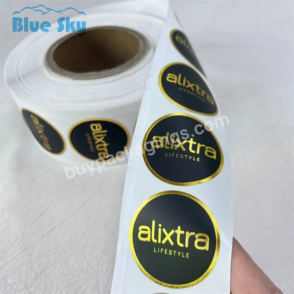 Hot Selling Printed Gold Logo Black Background Sticker Luxury Personalized Customized Self Adhesive Label