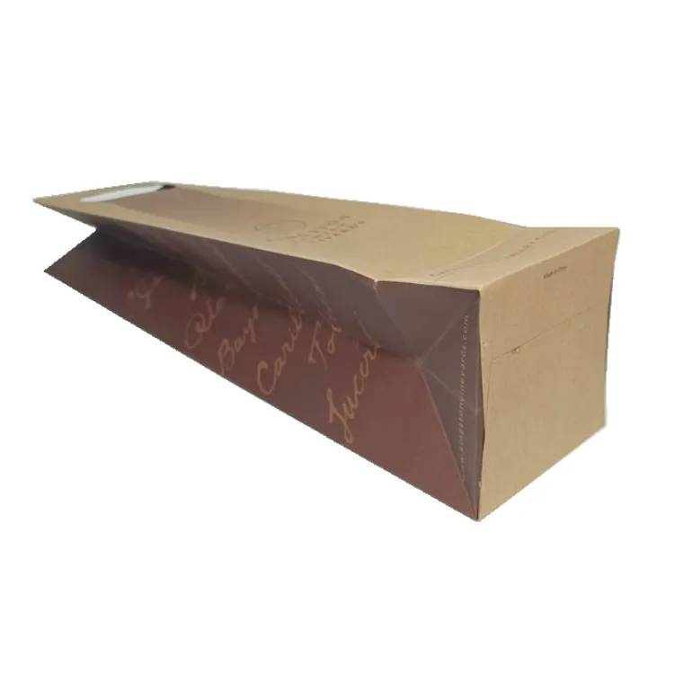 Hot selling recycled brown kraft paper wine packaging bag with die cutting handle