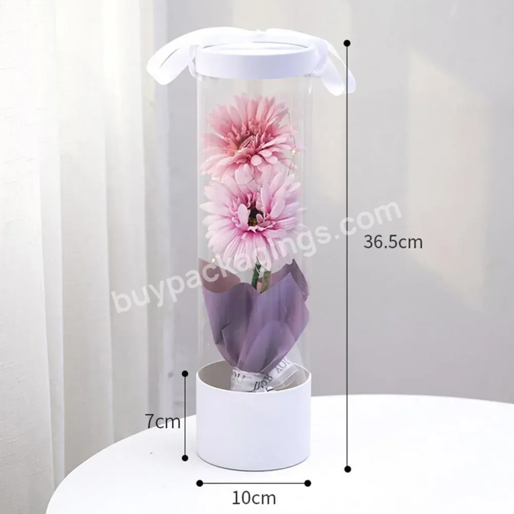 Hot Selling Round Pvc Box Cake Flower Foldable Wedding Flower Gift Packaging Box With Transparent Handle