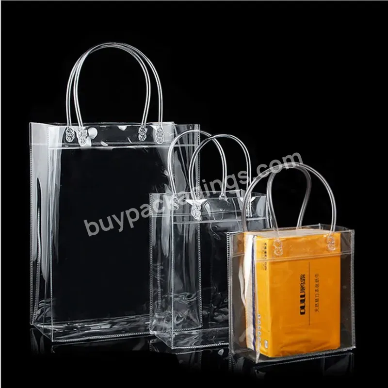Hot Selling Stock 2022 Clear Transparent Pvc Shopping Bags Packing Bag For Gift And Promotional With Handle And Button