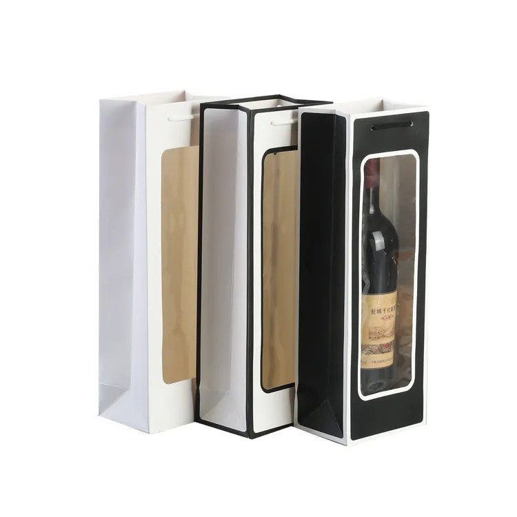 Hot selling wholesale custom packaging ins window transparent flower wrapping paper wine bottle tote bag gift bag