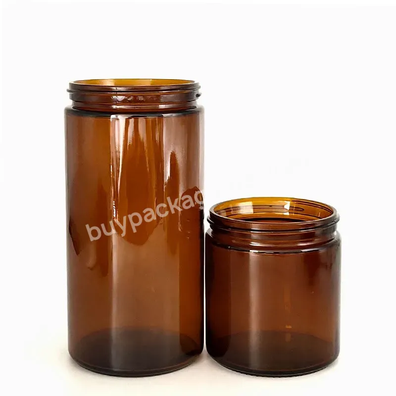 In Bulk Large Candle Vessels Reusable Empty 2 Oz 4 Oz 8 Oz 16 Oz 500 Ml Amber Glass Jar With Lids