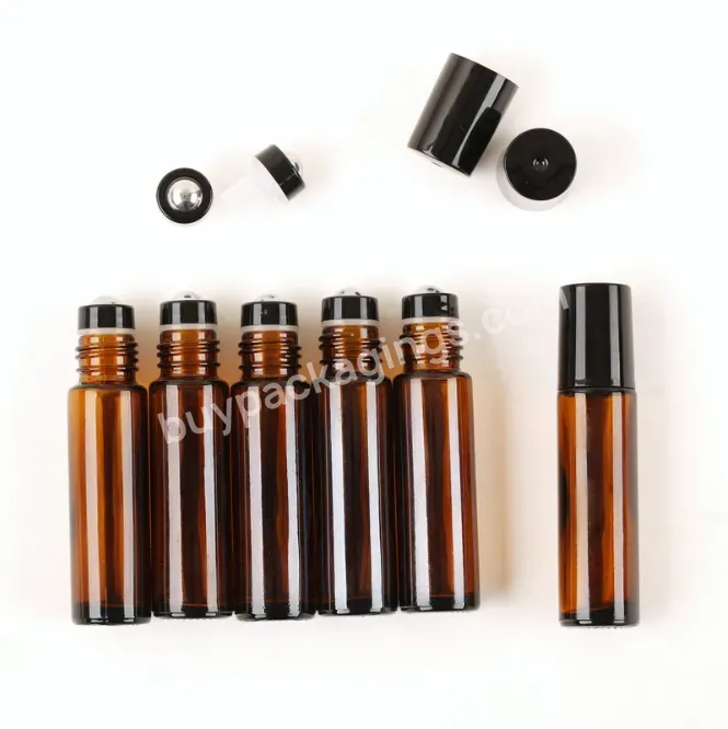 In Stock ! 10ml Amber Glass Roll On Bottle With Metal Roller Ball High Quality