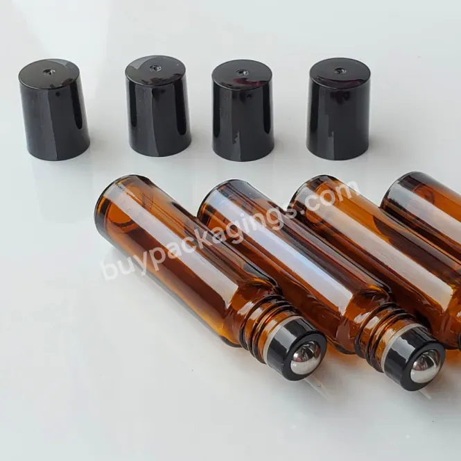 In Stock ! 10ml Amber Glass Roll On Bottle With Metal Roller Ball High Quality