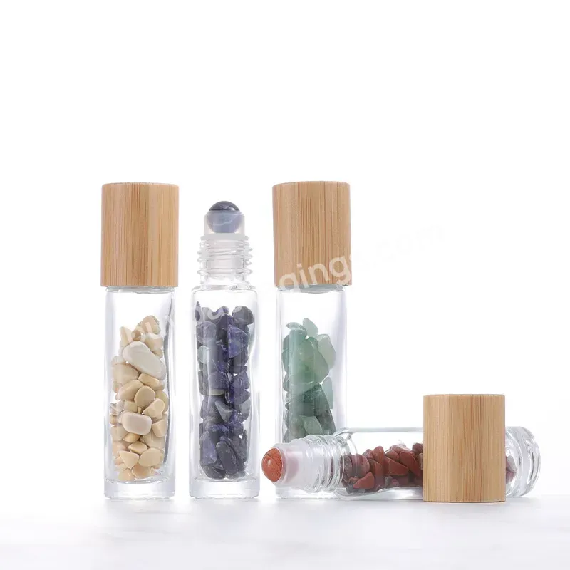 In Stock ! 10ml Gemstone Roll On Roller Glass Bottles With Bamboo Lid For Perfume Essence Oil