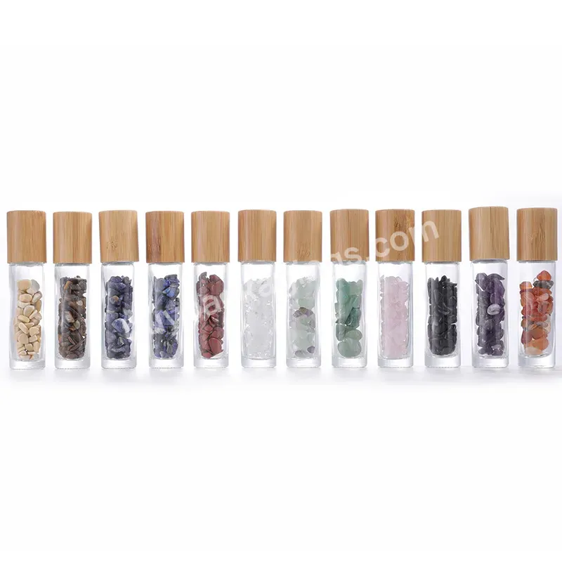 In Stock ! 10ml Gemstone Roll On Roller Glass Bottles With Bamboo Lid For Perfume Essence Oil