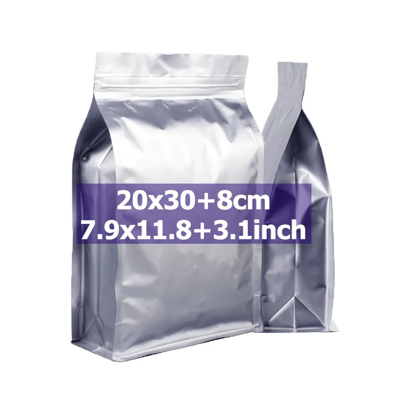 In Stock 20x30cm 8 Side Flat Bottom Food Packaging Stand Up Pouch Resealable Ziplock Aluminum Foil Zip Lock Bag