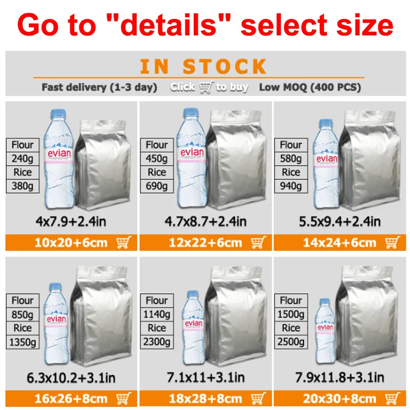 In Stock 20x30cm 8 Side Flat Bottom Food Packaging Stand Up Pouch Resealable Ziplock Aluminum Foil Zip Lock Bag