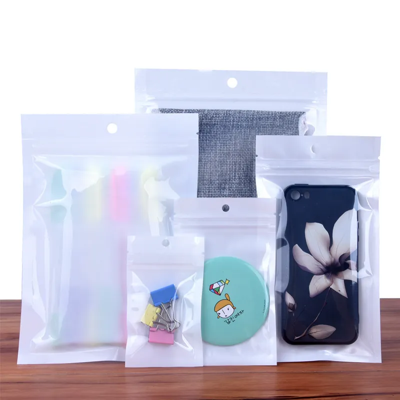 In stock 26*38cm Reusable White Translucent Plastic Hang Hole Self Seal Storage bag Zip Lock Ziplock Bags