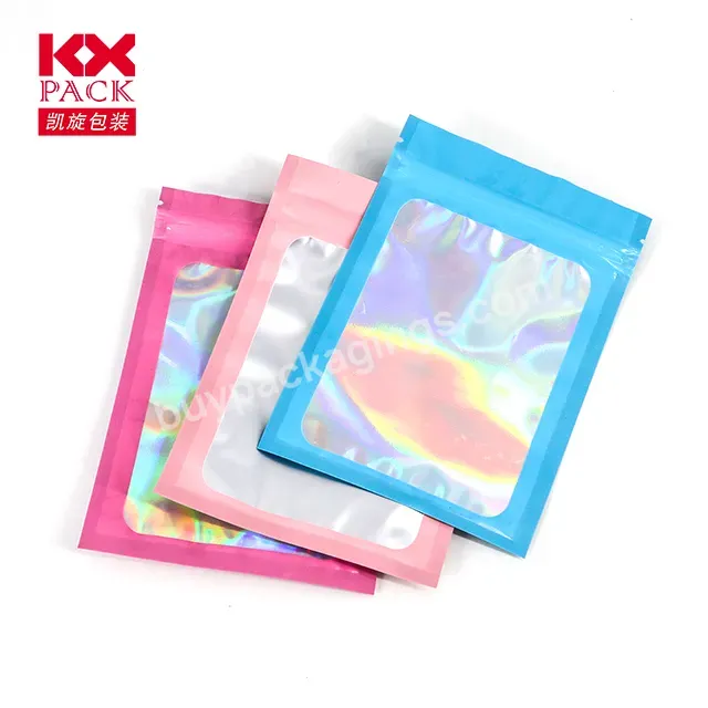 In Stock 3 Side Seal Resealable Smell Proof Mylar Ziplock Bag Holographic Bag For 3c Parts And Makeup Packaging