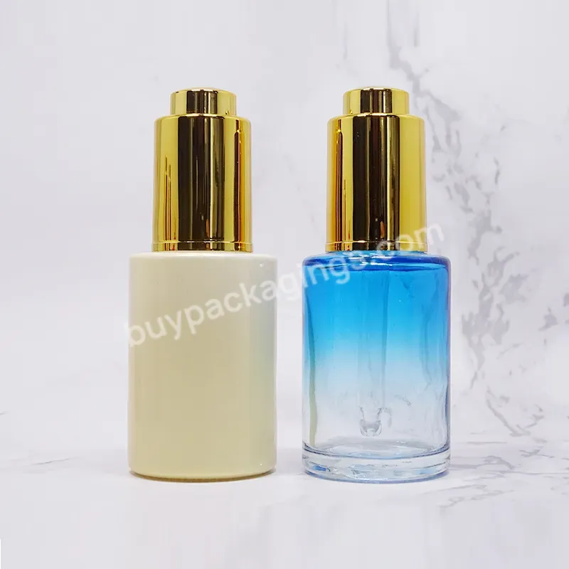 In Stock 30ml 1oz Cosmetic Glass Bottle With Frosted Pink Red Yellow Purple Color And Dropper For Essential Oil Serum Packaging