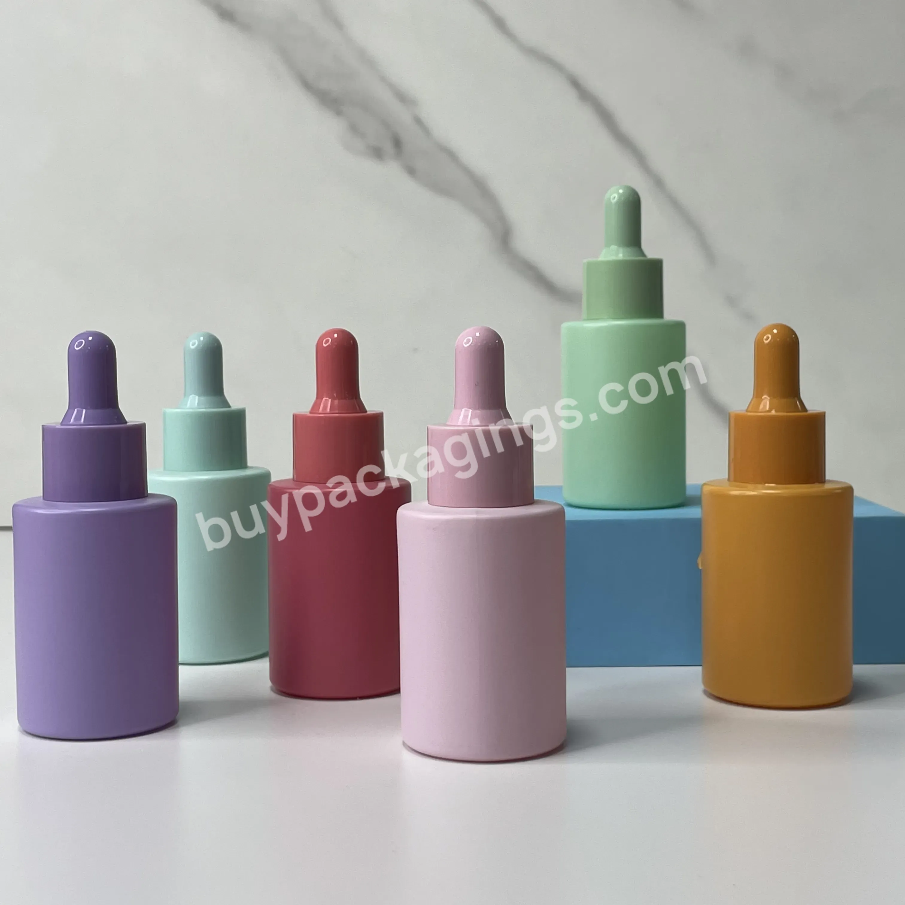 In Stock 30ml 1oz Cosmetic Glass Bottle With Violet Color And Pump Spray Dropper For Essential Oil Serum Packaging