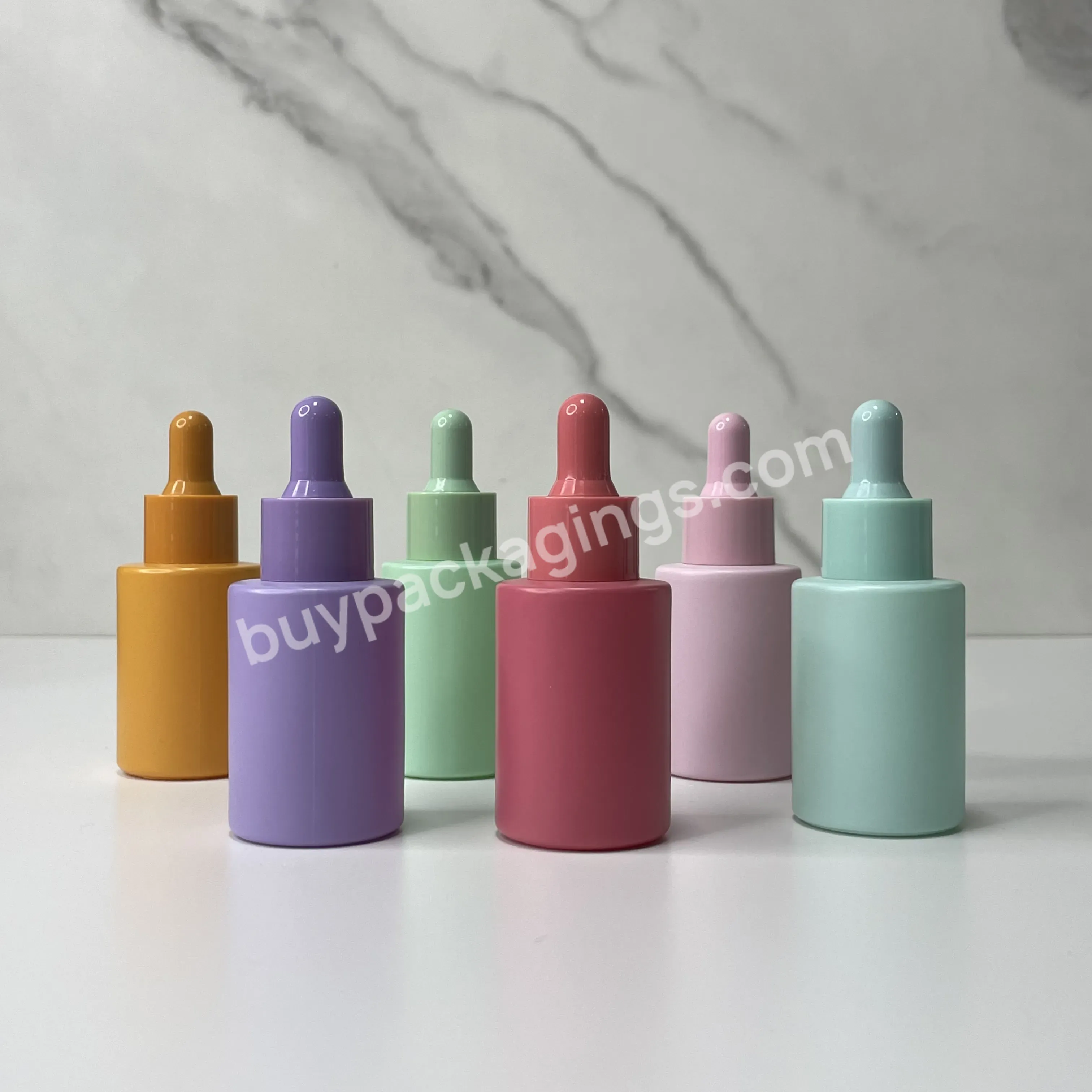 In Stock 30ml 1oz Cosmetic Glass Bottle With Violet Color And Pump Spray Dropper For Essential Oil Serum Packaging