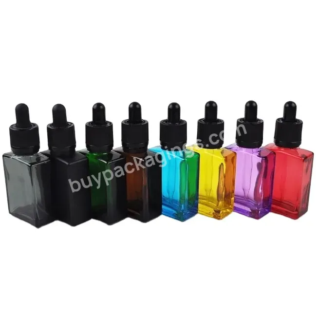 In Stock ! 30ml Transparent Colorful Rectangle Glass Dropper Bottle Essential Oil Square Dropper Bottle