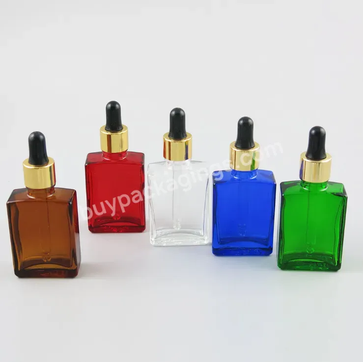 In Stock ! 30ml Transparent Colorful Rectangle Glass Dropper Bottle Essential Oil Square Dropper Bottle