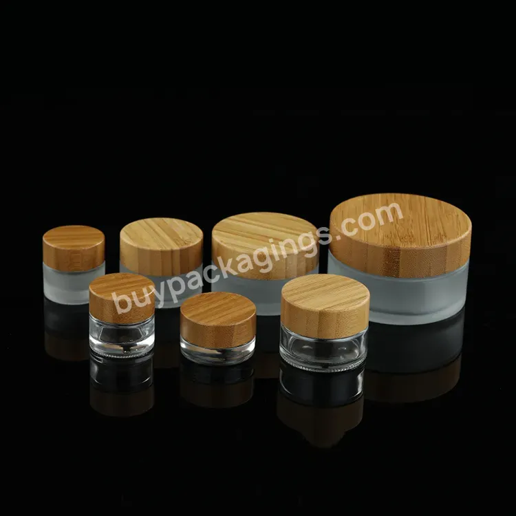 In Stock 5g 10g 15g 30g 50g 100g Empty Frosted Glass Wood Cosmetic Container Face Cream Jar With Bamboo Lid