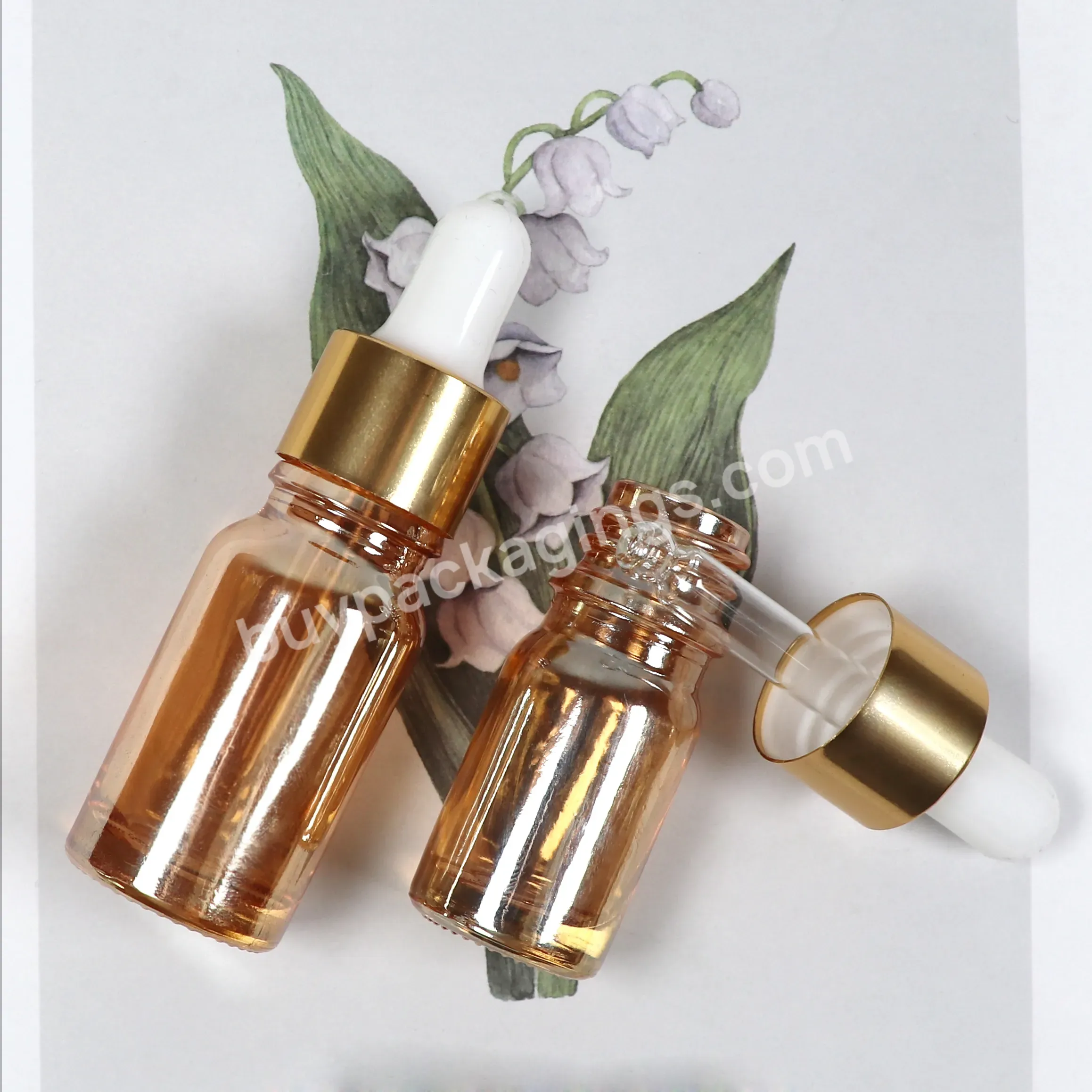 In Stock 5ml 10ml 15ml 30ml 50ml 100ml Essential Oil Gold Glass Dropper Bottle With Cap