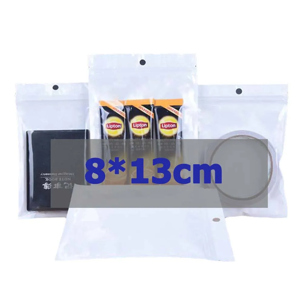 In stock 8*13cm Translucent Packaging Plastic Hang Hole Self Seal Storage bag Zip Lock Ziplock Bags For Jewelry