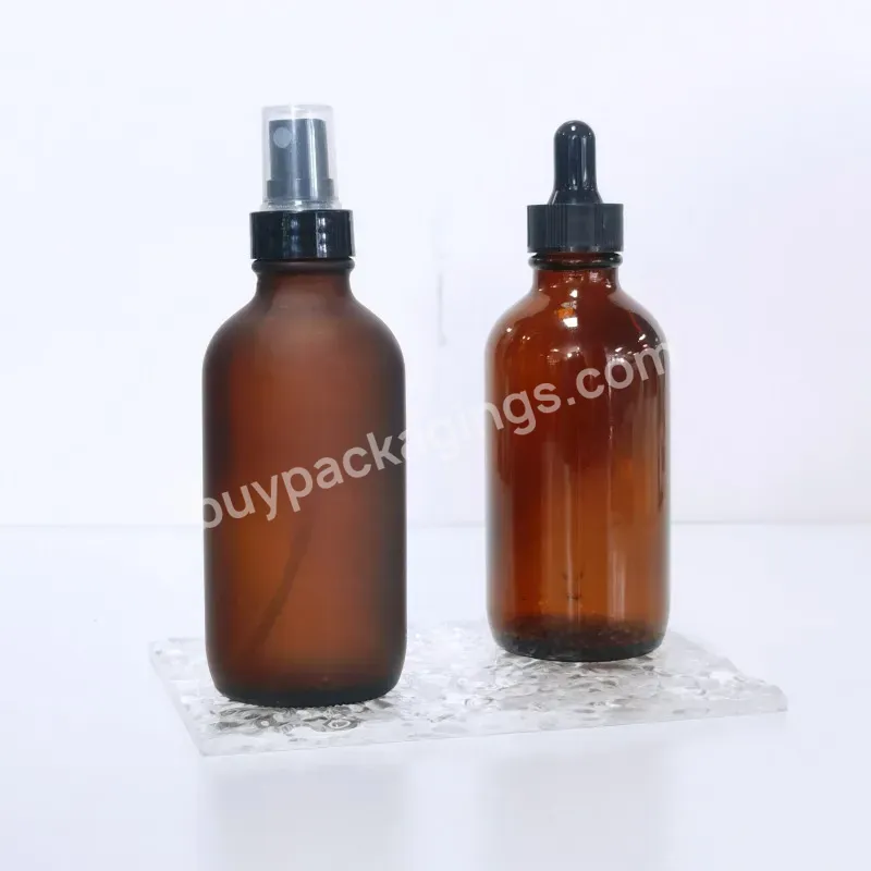 In Stock Amber Color Empty 8oz 16oz Clear Amber Boston Round Glass Bottle With Black Cap