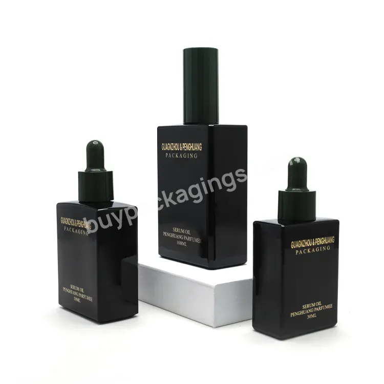 In Stock Black Paint 30ml 50ml 100ml Rectangle Perfume Oil Bottle Square Glass Cosmetic Packaging Serum Dropper Bottle Wholesale