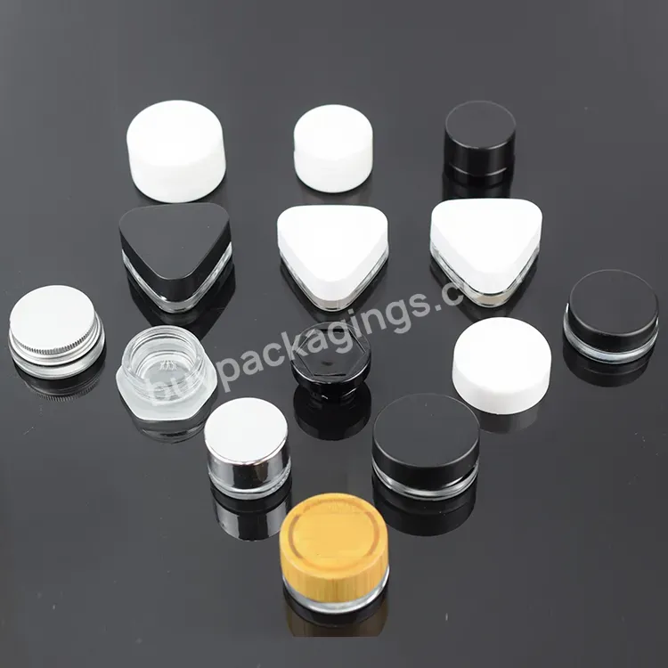 In Stock Cr Safety 5ml Glass Jar Triangle Unique Shaped Jar Attach A Label Black White Cap Child Resistant Triangle Containers