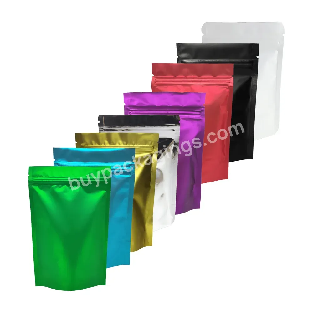 In Stock Custom Zipper Colorful Stand Up Ziplock Mylar Aluminum Foil Self Sealing Bag Tea Food Storge Flat Pouch With Tear Notch