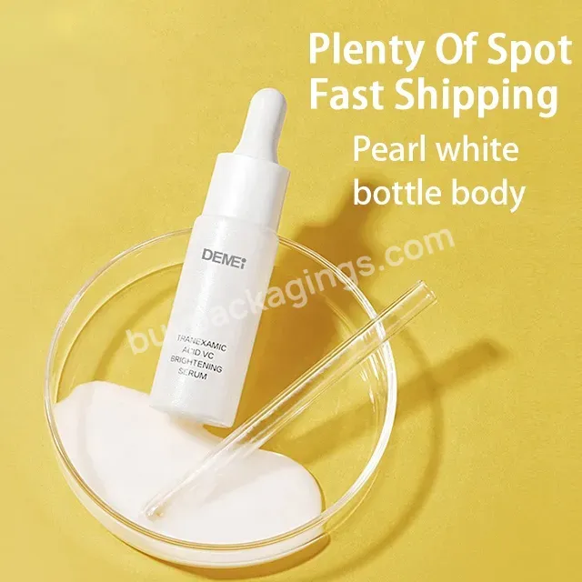 In Stock Facial Oil Serum Packaging Shiny Pearl White Cosmetic Bottle Round 20ml Glass Dropper Bottle With Nbr Bulb