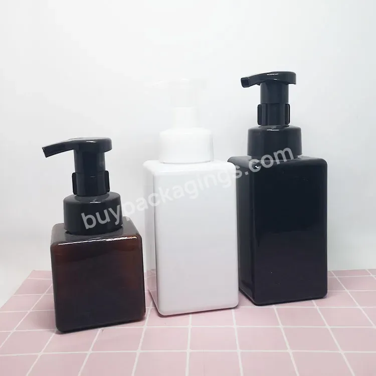 In Stock Foaming Bottle 250ml 500ml Pet Cosmetic Liquid Soap Transparent White Black Amber Green Square Plastic Foam Pump Bottle