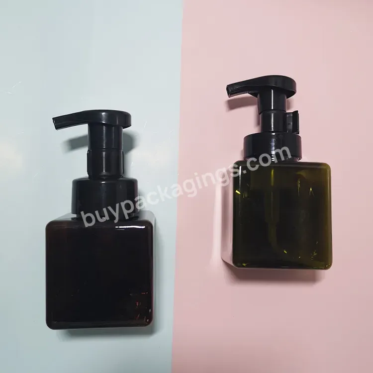 In Stock Foaming Bottle 250ml 500ml Pet Cosmetic Liquid Soap Transparent White Black Amber Green Square Plastic Foam Pump Bottle