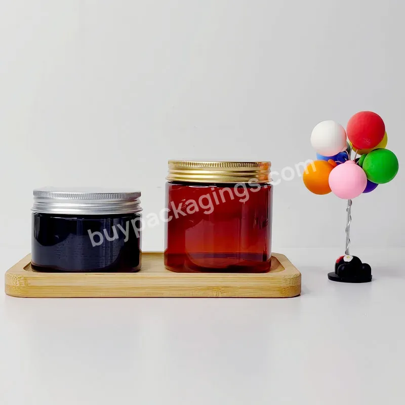 In Stock Free Sample Food Cosmetic Packaging 120g 250g Black Amber Plastic Pet Jar With Aluminum Cap