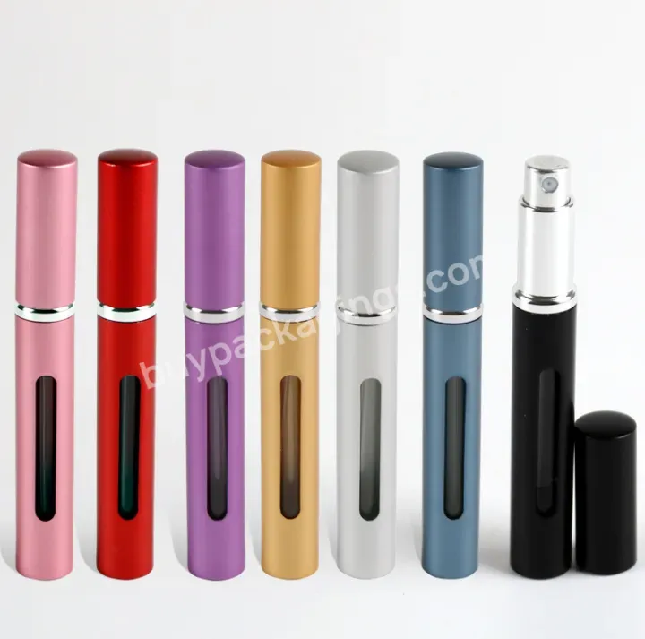 In Stock ! Gold Sliver Blue Purple Red Pink 5ml Portable Perfume Aluminum Spray Glass Bottle