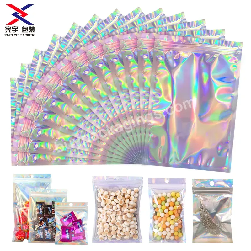 In Stock Laser Plastic Mylar Packaging Zipper Pouch Bag Resealable Smell Proof Bags For Snacks