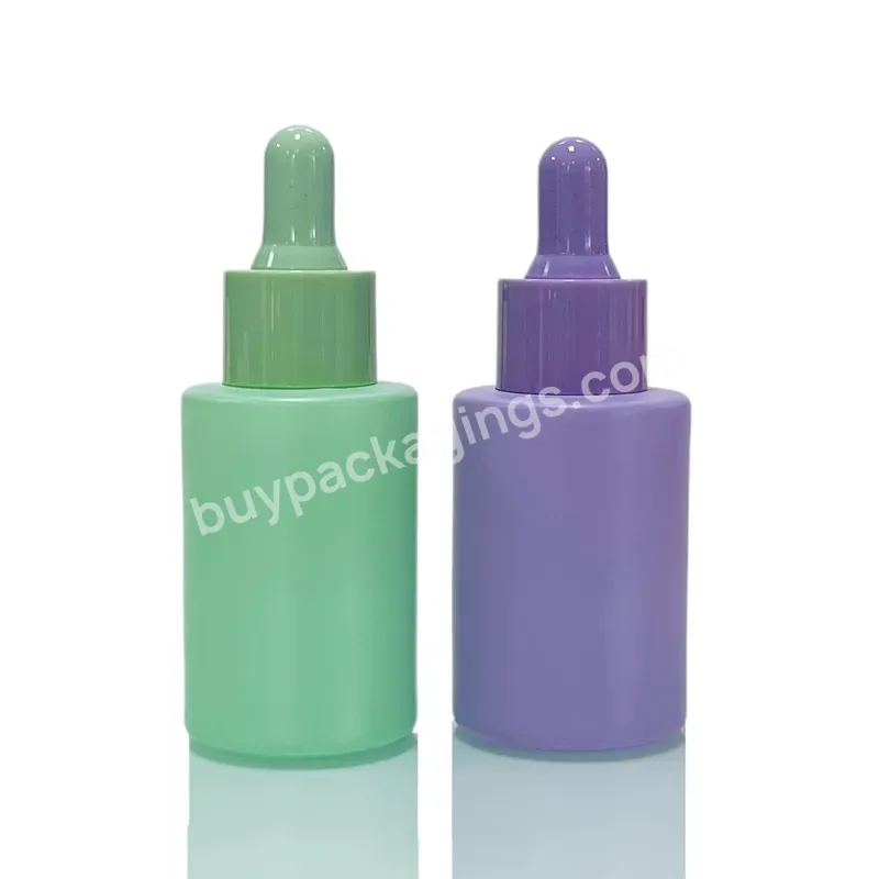 In Stock Matte Green Purple Color Flat Shoulder Serum 1oz Bottles 30ml Essential Oil Glass Dropper Bottles