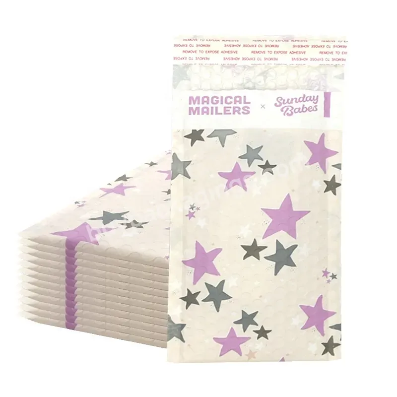 In-stock Plastic Pink Poly And Star Pattern Cushioned Bubble Mailers Padded Envelope Mailing Bags