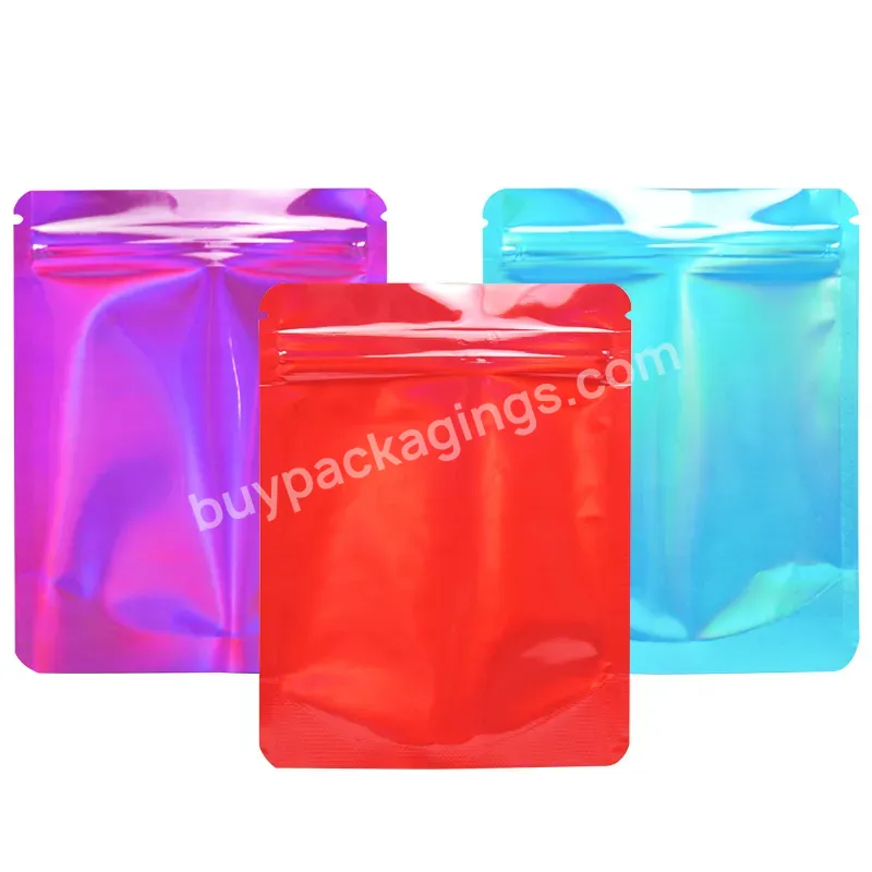 In Stock Ready To Ship 3.5 Bags Resealable Smell Proof Clear Bottom Holographic Food Grade Stand Up Mylar Ziplock Bag Storage