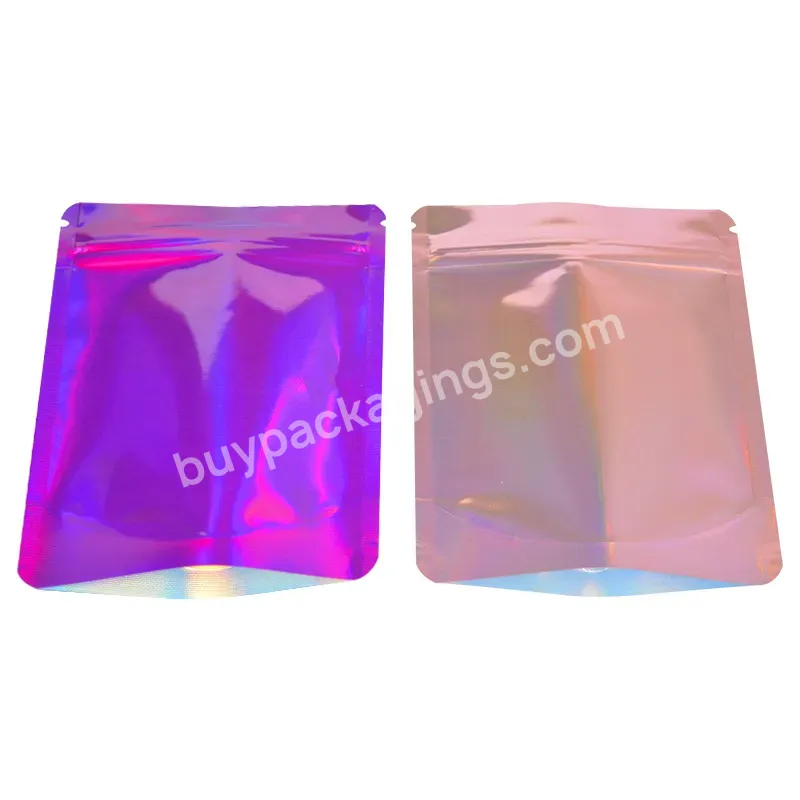 In Stock Ready To Ship 3.5 Bags Resealable Smell Proof Clear Bottom Holographic Food Grade Stand Up Mylar Ziplock Bag Storage