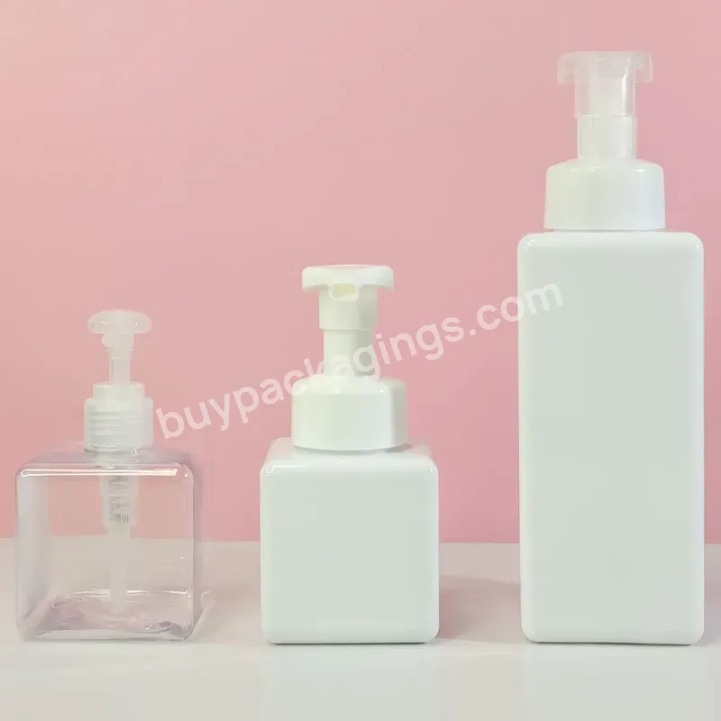 In Stock White 250ml 500ml 750ml Custom Logo Cleansing Milk Foam Shampoo Shower Gel Mousse Square Pet Foam Bottle