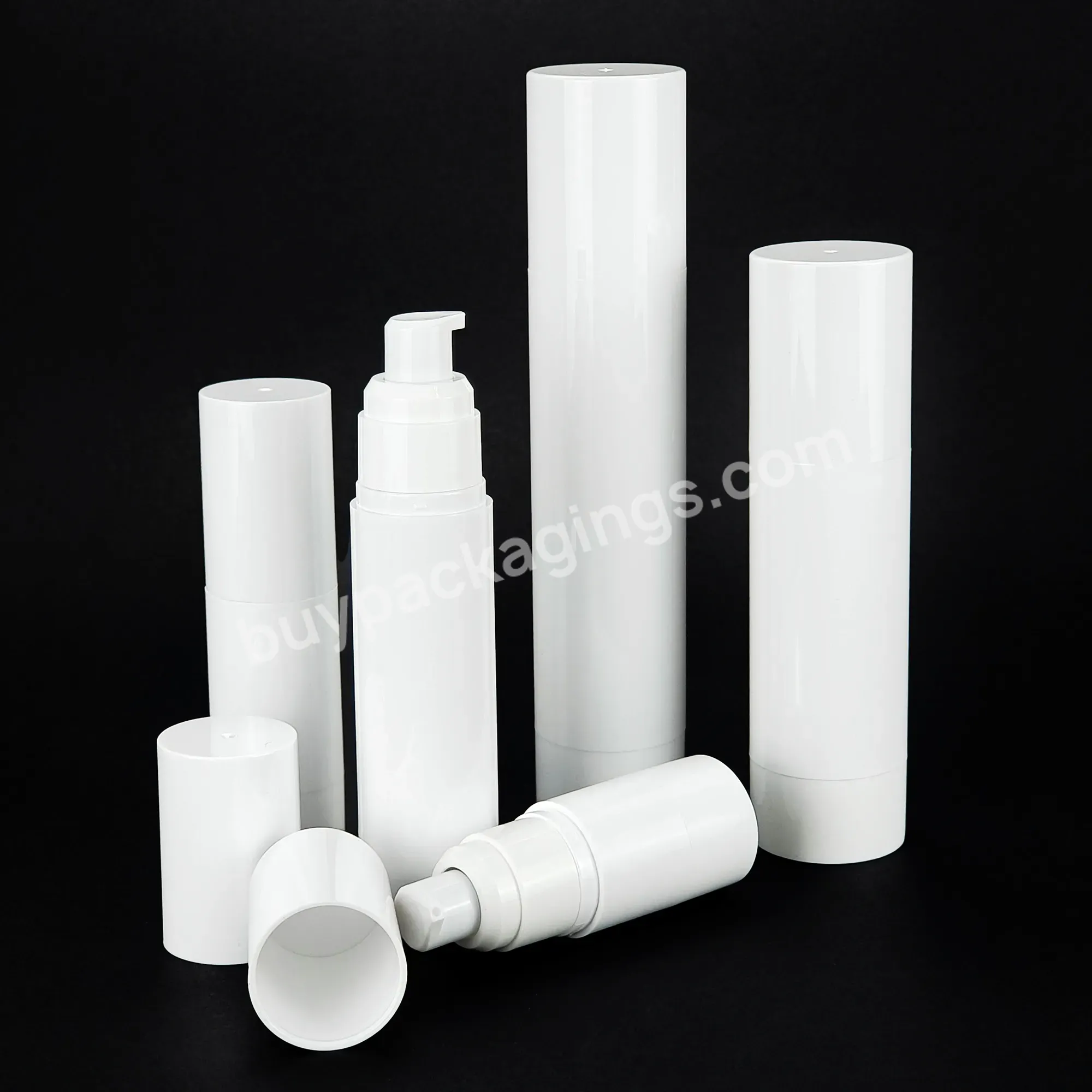 In Stock Wholesale Cosmetic Packaging Plastic Airless Lotion Bottle White As Airless Lotion Hair Cream Pump Bottle