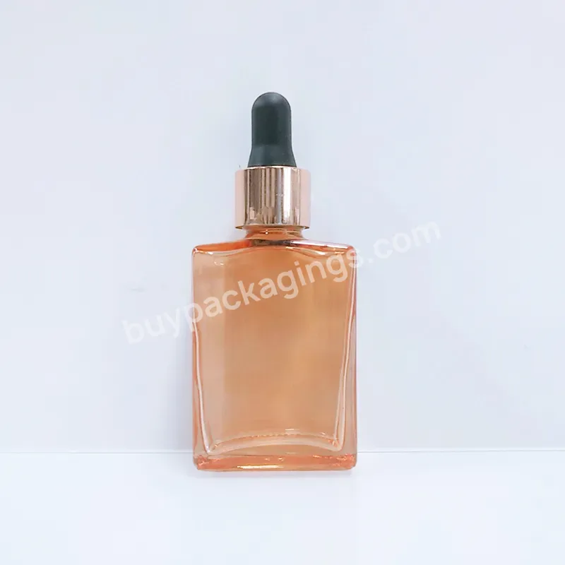 In Stock Wholesale Custom Logo Pastel Color Orange 20ml 30ml 50ml Glass Serum Rectangle Dropper Bottle With Dropper Cap