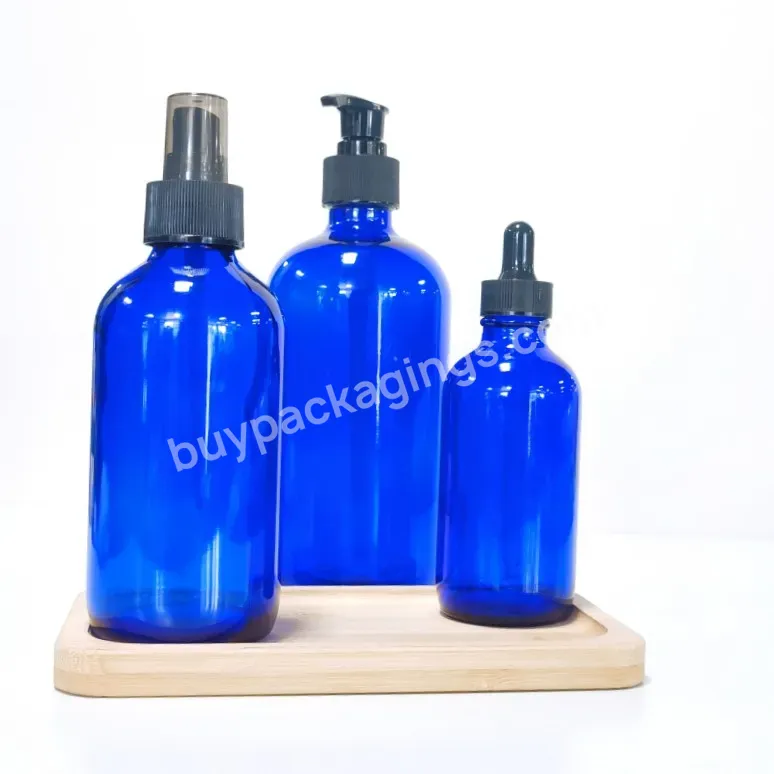 In Stocked 30ml 4oz 8oz 500ml Empty Hotel Clear Blue Glass Boston Shampoo Bottle