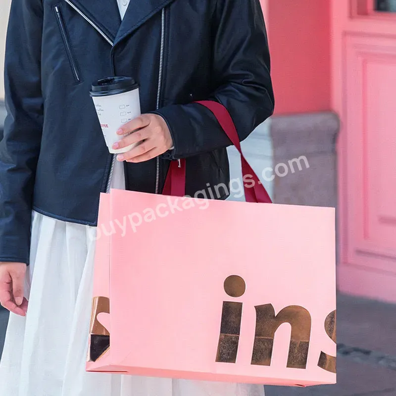 Ins Printed Your Own Logo Victorias Secret Pink Paper Bag Wholesale Shopping Packaging Bags