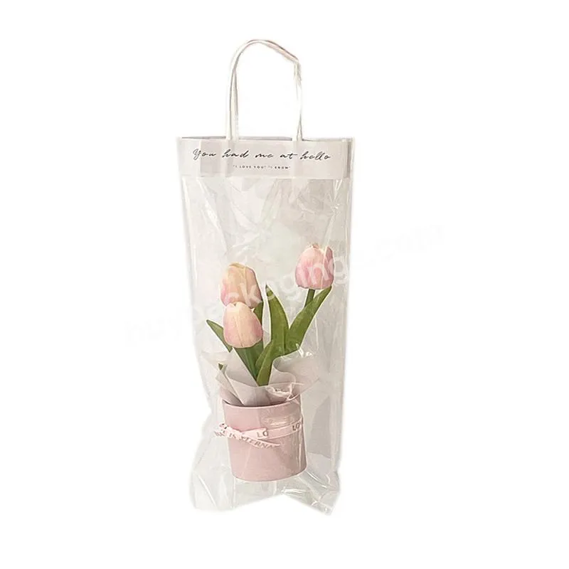 Ins Valentine's Day Clear Plastic Flower Bag with Handle