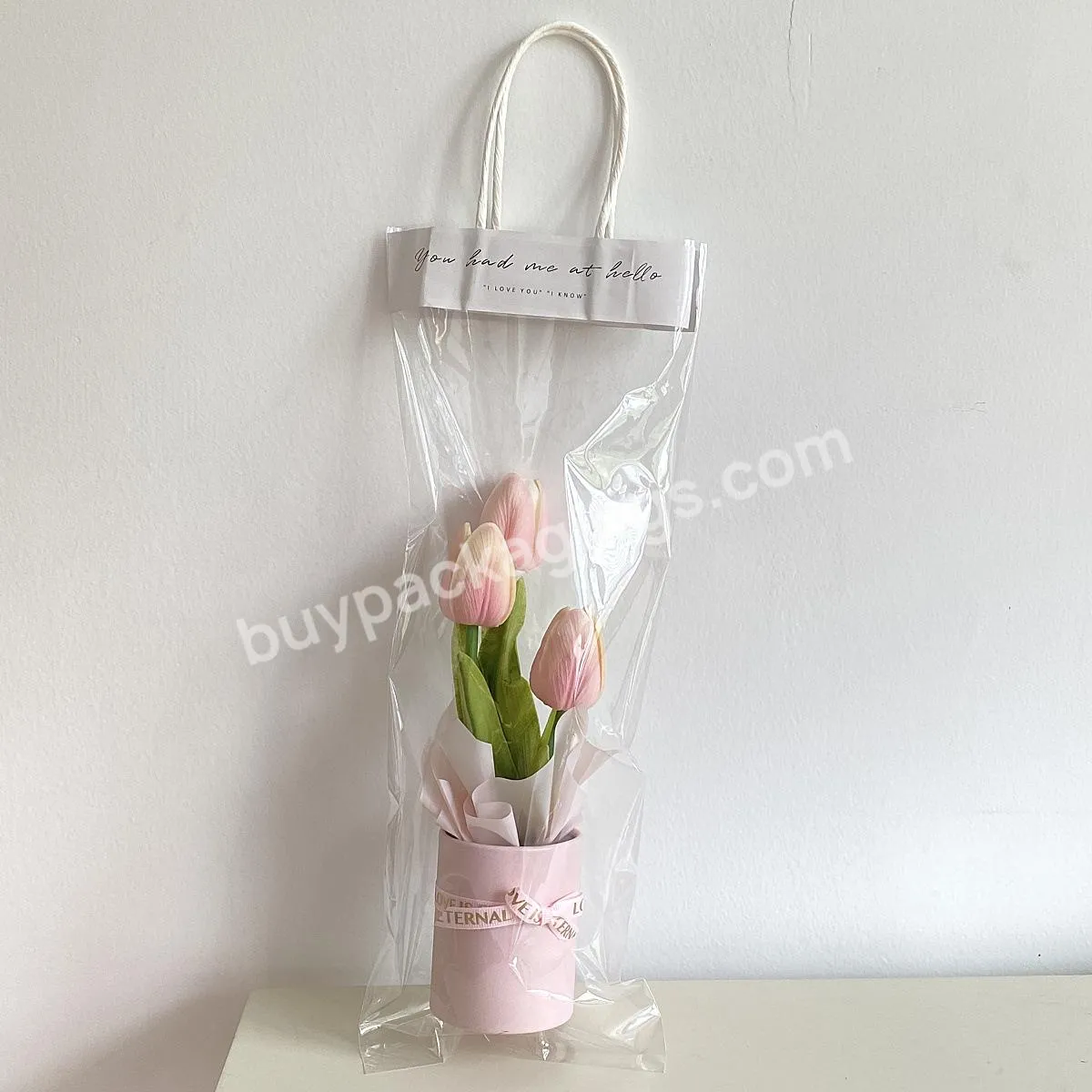 Ins Valentine's Day Clear Plastic Flower Bag with Handle