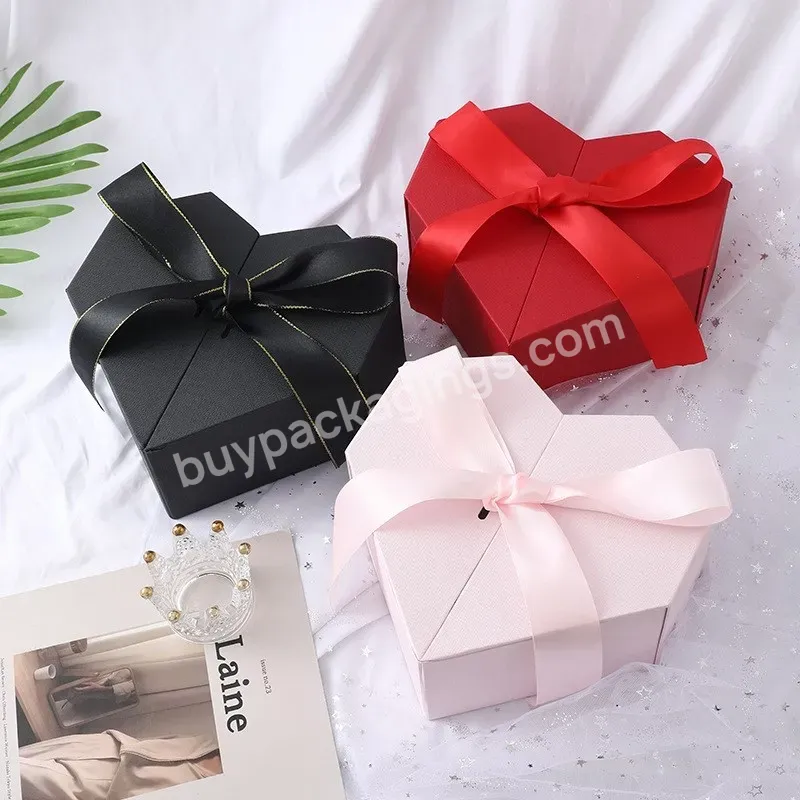 Instagram Lipstick Heart-shaped Gift Box Send Girlfriend Birthday Gift Wrap Empty Box Red Love Gift Box With Ribbon