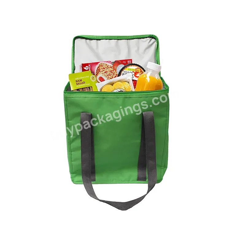 Insulated Lunch Picnic Grocery Bag With Zipper Custom Reusable Heavy Duty Polyester Nylon Thermal Cooler Bag For Food Delivery