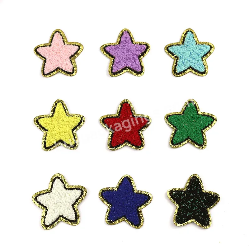 Iron On Heart Blue Chenille Star Patch