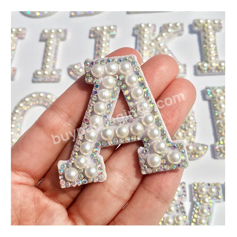 Iron On Rhinestone Embroidery Custom Alphabet Pearl Letter Patch