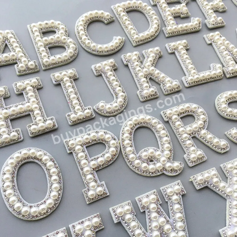 Iron On Rhinestone Embroidery Custom Alphabet Pearl Letter Patch