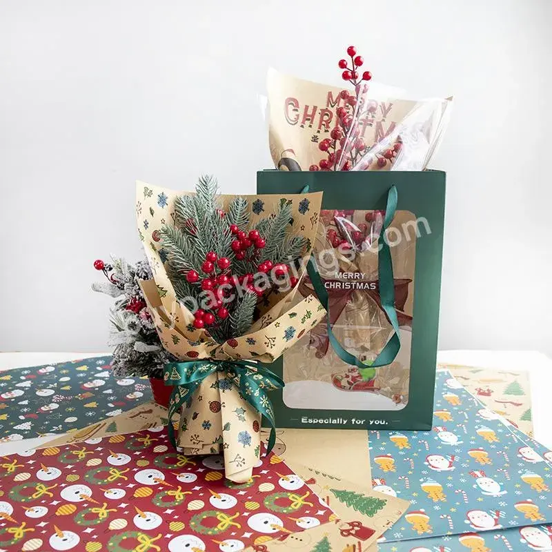 Jaywood Christmas Flower Wrapping Paper Christmas Bouquet Kraft Wrapping Paper Gift Cake Candy Wrapping Paper